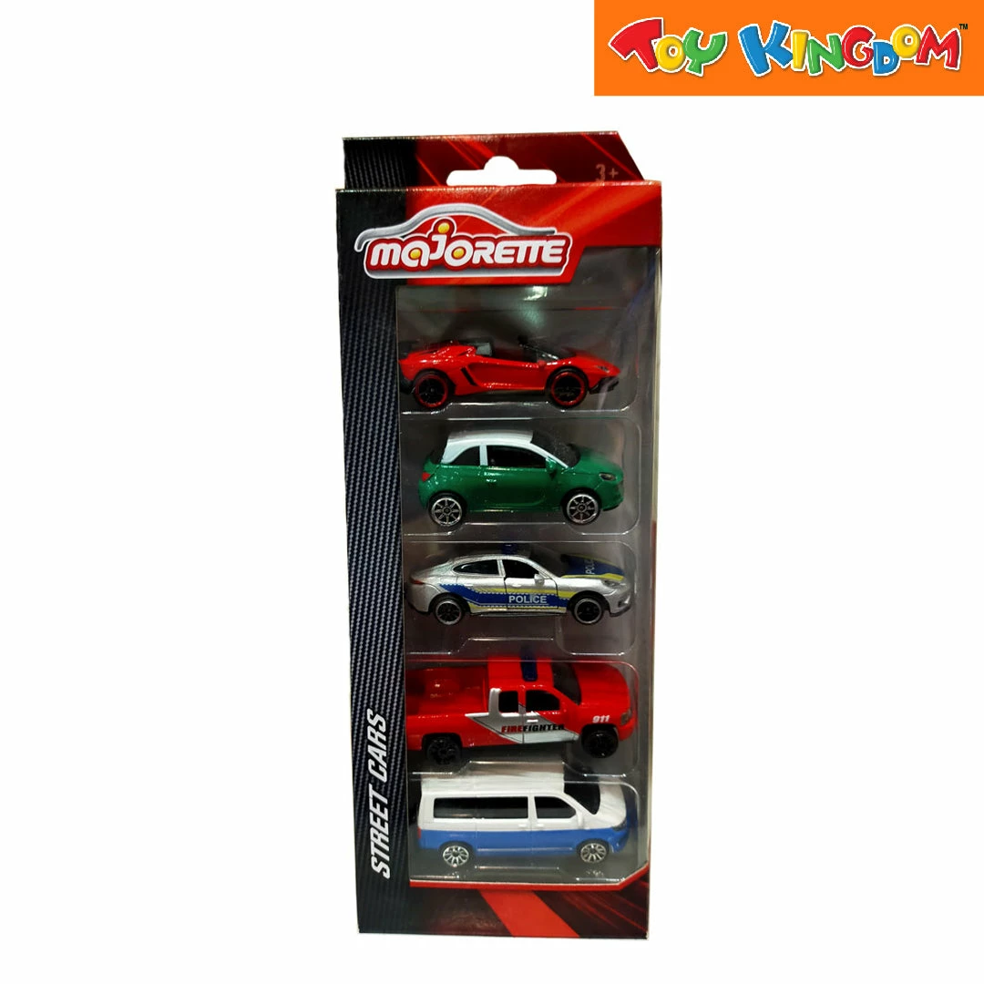 Majorette Street Cars Red, Green, Police, Fire Fighter And Van 5 Pack Vehicle Playset 1 Majorette Street Cars Red, Green, Police, Fire Fighter And Van 5 Pack Vehicle Playset