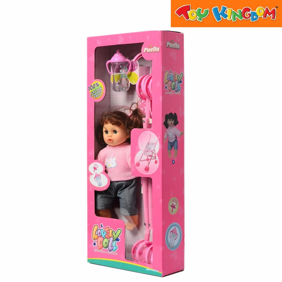 Puella Lovely Doll Wearing Pink Sweatshirt With Stroller & Accessories 2 Puella Lovely Doll Wearing Pink Sweatshirt With Stroller & Accessories - Image 2