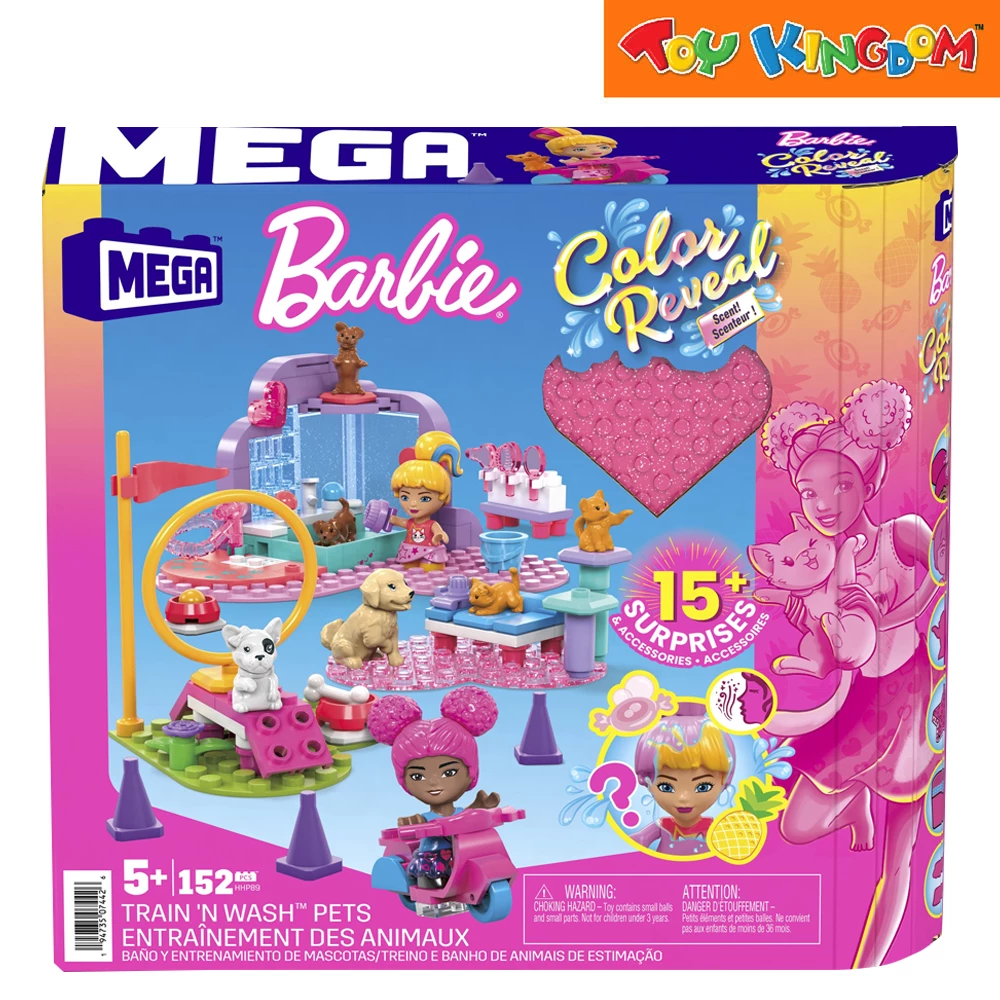 Megabloks Color Reveal Mega Barbie Train 'N Wash Pets Playset 1 Megabloks Color Reveal Mega Barbie Train 'N Wash Pets Playset